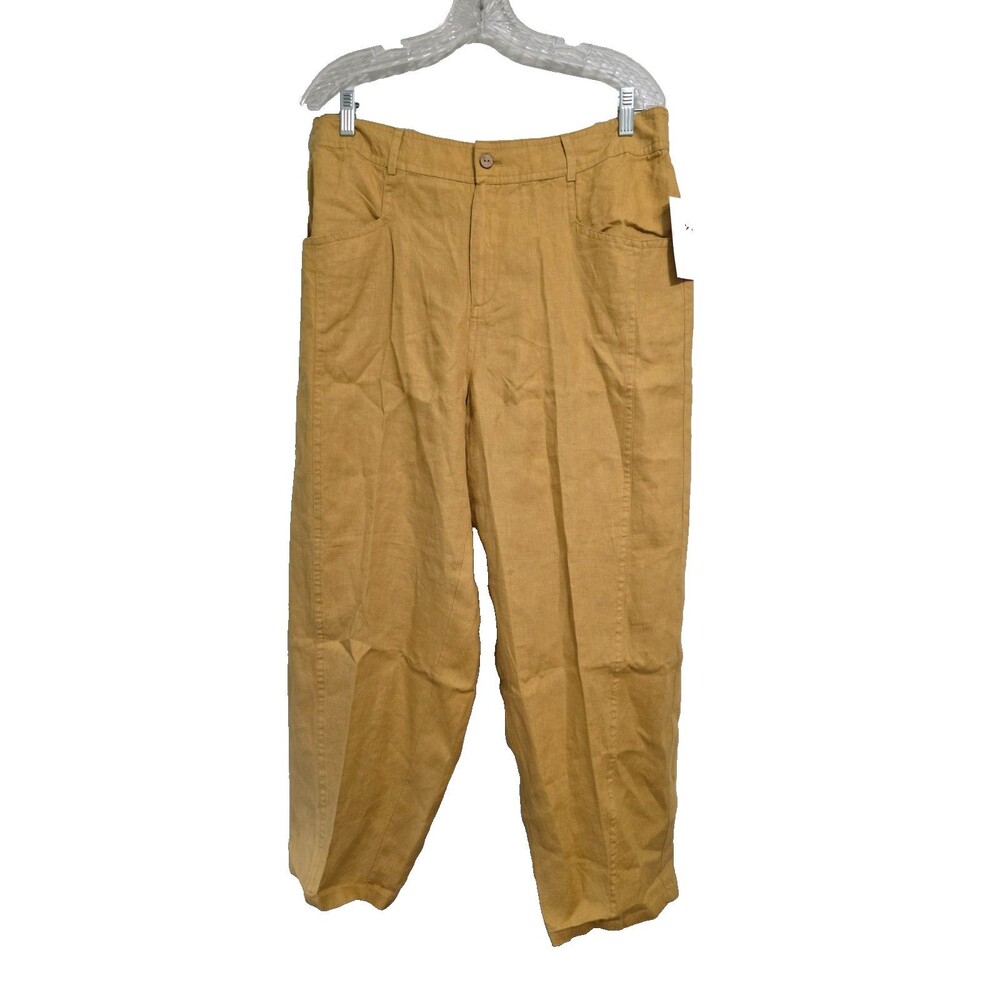 Coldwater Creek Lantern Leg Linen Pants Mustard Yellow Trousers NWT
